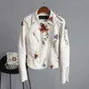 2020 Top Marke Frauen Jacken Floral Print Stickerei Weiche Leder Weibliche Jacke Mantel Casual PU Motorrad Punk Oberbekleidung