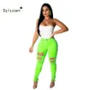 XXL Neon Green Orange Pantaloni jeans a vita alta sexy Pantaloni elasticizzati da donna Pantaloni in denim casual Streetwear Pantaloni a matita taglie forti LJ27901868