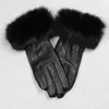 Luxus Qualität Winter frauen Echte Leder Handschuhe Weibliche Warme Echte Schaffell Leder Handschuhe mit Super Große Pelz
