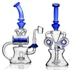 Blue Beaker Glass Water Bongs Hookah Bubbler Dab Rigs Percolater Oil Rig Fumer Bong Deux Tambours Pipe À Eau Recycler 14mm Joint