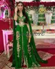 Vintage Green Caftan Abaya Suknie wieczorowe Sexy V Neck Zroszony Kryształowy Prom Dress 2020 Luksusowe Muzułmańskie Suknie Party Robes De Soirée Tanie