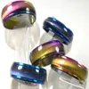 50 pcs Arco-íris Azul Aço Inoxidável Banda Anéis Mulheres Moda Charme Anéis Mistura de Cor Atacado Lotes