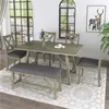 6 stycke matbordsset trä matbord och stol köksbord med bord, bänk och 4 stolar, rustik stil, grå sh000109ae