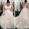 2021 Plus Size Vestidos de Noiva com Decote em V Transparente Mangas Longas Apliques de Renda Linha A Tule Austrália Vestido Vestidos de Noiva Vestidos Formais robe257R