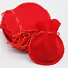 Gift Box Organizer 200pcs 7x8cm Red Velvet Drawstring Bag jewelry Bag christmas wedding Bag267G