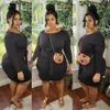 Plus Size Mulheres Vestidos 3XL 4XL 5XL Sólidos manga comprida Bandage Dresses One Piece Casual Joelhos Diário Vestido Acima