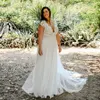 Sexy Boho-Strandhochzeitskleider, A-Linie, tiefer V-Ausschnitt, kurze Flügelärmel, Spitze, Applikation, Übergröße, Brautkleider, Brautkleid, Robe de Mariee