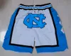 Neue Universität von North Carolina Männer UNC Basketball Shorts Taschenhose Alle genähten S-2xl 2 Farben kostenlos Versand