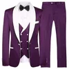 Tuxedos de marié violet à la mode, châle blanc, revers, smoking de mariage pour hommes, veste de bal, costume 3 pièces (veste + pantalon + cravate + gilet) 33