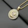 Hip Hop glacé croissant de lune et étoile pendentif en acier inoxydable rond collier musulman pour femmes hommes Islam bijoux Drop191Z9697930