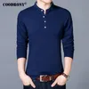 Männer T-shirts COODRONY T-Shirt Männer 2021 Frühling Herbst Baumwolle T-shirt Feste Farbe Chinesischen Stil Mandarinkragen Langarm Top T-Shirt 608