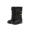 Vita päls snöstövlar Kvinnor Double Metal Chains Mid-Calf Winter Boots PLAID Vit läder Mysig lång plyschplattform Y9811