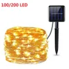 Solar LED-lichtkoord 10m 20m 8 modi Sliver koperdraad licht outdoor sterry fairy tuin gazon string licht voor decoratie