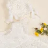 Elegant vit elfenbenskolor klänning spets baby tjejer dop klänningar toddler spädbarn döda klänning med motorhuv