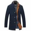 Abrigo Slim Fit Hombre Winter Wool Coat Men Scarf Collar WindProof Thaseen Woolen Coats Mens Outwear Jacket Tick Warm Parka