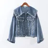 HARAJUKU DENIM JACKA WEMEN SPRING Autumn New Fashion Beading Navy Collar Washed Short Jeans Jacka Lose Denim Coat H473968357737