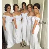 Seksi Kapalı Omuz Uzun Dantel Bridemaids Kılıf Resmi Gece Elbise Düğün Elbiseleri Nedime Kısa Kollu