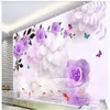 classic painting wallpaper Purple rose wallpapers 3D three-dimensional flower soft package living room TV background wall