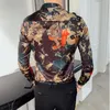 Camisa con estampado de hojas, camisa de flores de diseñador a la moda para hombres, camisas de esmoquin de lujo para hombres reales, ropa de Club, ropa informal delgada de manga larga We286P