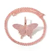 Uomo Iced Out Big Pink Butterfly Pendant Cubic Zirconia collana gioielli hip hop gioielli fascino donne regalo con tennis o catena cubana