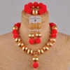 Earrings & Necklace Red Fashion African Handmade Beaded Nigeria Wedding Jewelry Set Imitation Pearl Female Earring Bracelet XX-29