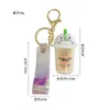 Keychains Cartoon Cute Cat Car Keychain Creative Milk Tea Cup Liquid Crystal Quicksand Sequin Key Ring Bag Pendant 20206226210