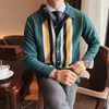 Męskie Swetry Wysokiej Jakości Sweter Płaszcze Moda 2021 Z Długim Rękawem Striped Cardigan Mężczyźni Wszystkie Mecz Wyłącz Kołnierz Slim Fit Pull Homme 2colo