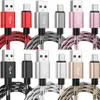 High Speed ​​1M 2M 3M 5V 2.4A Legering Metallkablar Typ C Mikroflätad nylon USB -kabel för Samsung S10 S20 Obs 10 HTC Android Phone PC