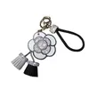 Llavero de flores rosas de cristal con espejo de lujo, colgante para bolso, adornos de coche, abalorio para mujer, llavero de cuero con borla, Porte6005921