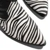 2020 Moda przekąska Zebra Wzór Kobiety Długie Buty PU Skórzane Szpilki Buty Dla Kobiet Platforma Ulica Jesień Zima