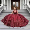 Quinceanera 2021 Bury Dresses Jewel requins requins requins Lace Habroidery Tulle Plagown Prom Prom Salial Evening Walk