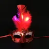 LED Lights Feather Mask Mardi Gras Venetian Masquerade Dance Party Masks Feathers Masks Christmas Halloween Costume Supplies DBC BH3986