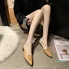 Hot sale-Sexy Pointed Toe Womens Slippers Slip On Ladies Mules Low Heel Woman PU Leather Pumps Summer Casual Slides Female