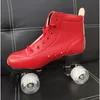 Łyżki rolki czerwone sztuczne skórzane buty do podwójnego rzędu butów mężczyzna na świeżym powietrzu sporty na 4-koła pisze buty 1
