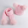 Pom Pom Hat Bufanda Set Niños Invierno Acrílico Beorías Real Part Pompon Cap Chica Cálido Punto Sólido Pink Blanco Sombreros Bufandas