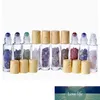 Crystal Roller Ball Wood Grain CapEssential Oil Diffuser 10ml Clear Glass Roll on Parfum Bottles avec Crystal Natural Crystal Quartz Stone,