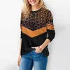 Kvinnor Leopard Långärmad Tshirt Multicolor Panelad Loose O-Hals Höst Tees Ladies Pullover Top