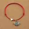 20 stks / veel gelukkige rode koord hart liefde bee charme armbanden verstelbaar voor vrouwen mannen beste vriend paar klaver sieraden geschenken