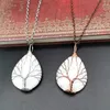 Copper wire winding tree of life water drop shell necklace energy stone necklace