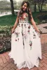 New White Fairy Prom Dresses A-Line V-Neck Lace Flowers Sleeveless Open Back Sexy Prom Dress Evening Party Gown