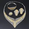 Set di gioielli da sposa in oro argento Dubai, collana di cristallo, orecchino, anello, braccialetto, set di gioielli di moda per donna, festa di nozze nigeriana