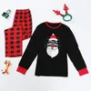 2020 Yeni Aile Ebeveyn-çocuk Giyim Avrupa ve Amerikan Yuvarlak Yaka Baskı Kontrol Noel Baba Uzun Kollu Pijama Takımı