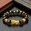 Feng shui obsidian sten pärlor armband män kvinnor unisex armband guld svart pixiu rikedom och lycka kvinnor smycken armband9309096