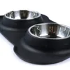 Prático Dog Bowls de água de aço inoxidável e alimentador alimento com Non Derrame Skid resistente tapete de silicone para animais de estimação filhote de cachorro