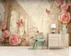 3D-Tapete, Ziegelstein, europäischer romantischer Marmor, römische Säule, Blumen, TV, Sofa, Hintergrund, Wand, dekorative 3D-Wandtapete