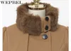 Brasão WEPBEL Womens lã Vintage Duplo Buckle Trench Coats Lady Fur Collar Brasão Peacoat Jaquetões Outwear Plus Size 5XL