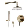 Latão escovado ouro Banho Banheira Chuveiro Rianfall Luxo Combo torneira Wall-Mount Arm água quente e fria Mixer Diverter Set