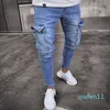 Hot Sale-New Fashion Washed Jeans Mens Ripped Skinny Jeans Destroyed Frayed Slim Fit Denim Pocket Pencil Pant Storlek S-2XL