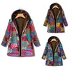Women Printed Coat Ladies Floral Splice Hoodies Winter Warm Hooded Coats With Velvet Vintage Printed Coat Plus Size M2643