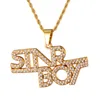 Hip Hop Gold Color Letters Words Bling Full Rhinestoned Iced Out Rope Chain Pendants Halsband för män smycken8578232